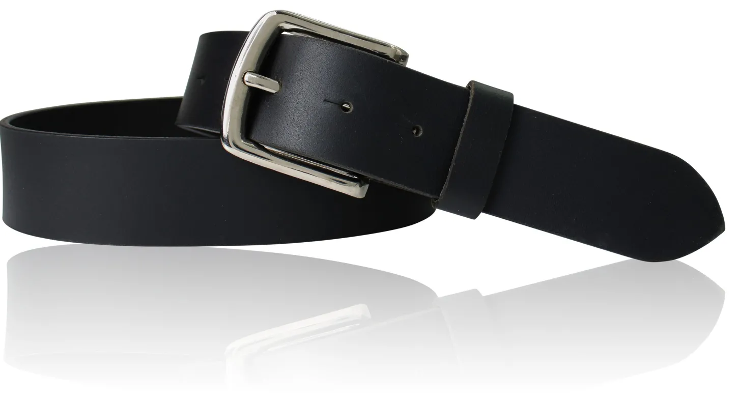 Herrengürtel 4 cm mit silbrig glänzender, massiver Metall Gürtelschnalle, Narbenleder