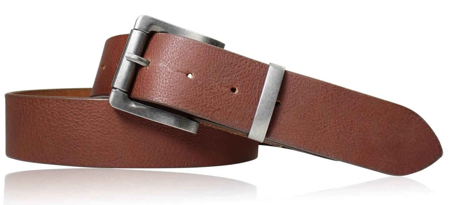 Herrengürtel 4 cm, robuste Metallschnalle und passende Schlaufe in antik silber, Büffelleder gewalkt