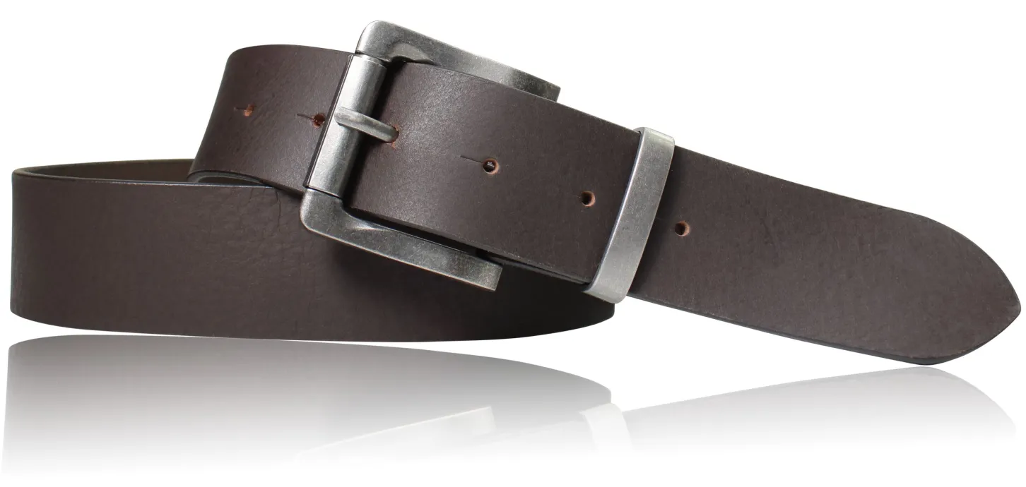 Herrengürtel 4 cm, robuste Metallschnalle und passende Schlaufe in antik silber, Büffelleder gewalkt
