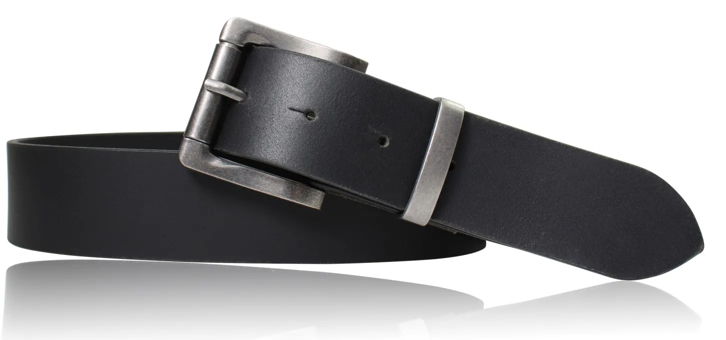 Herrengürtel 4 cm, robuste Metallschnalle und passende Schlaufe in antik silber, Büffelleder gewalkt