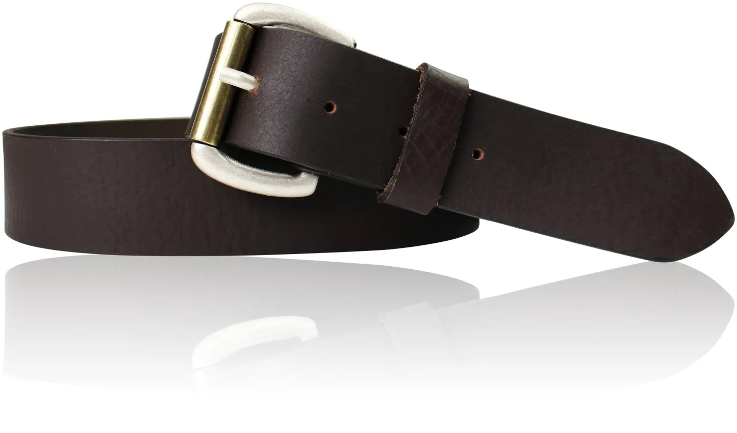 Herrengürtel 4 cm, Rollschnalle bicolor, Büffelleder