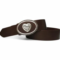 HERZSTÜCK Trachtengürtel für Damen, Gürtelschnalle mit Leder und Herzniete eingelegt