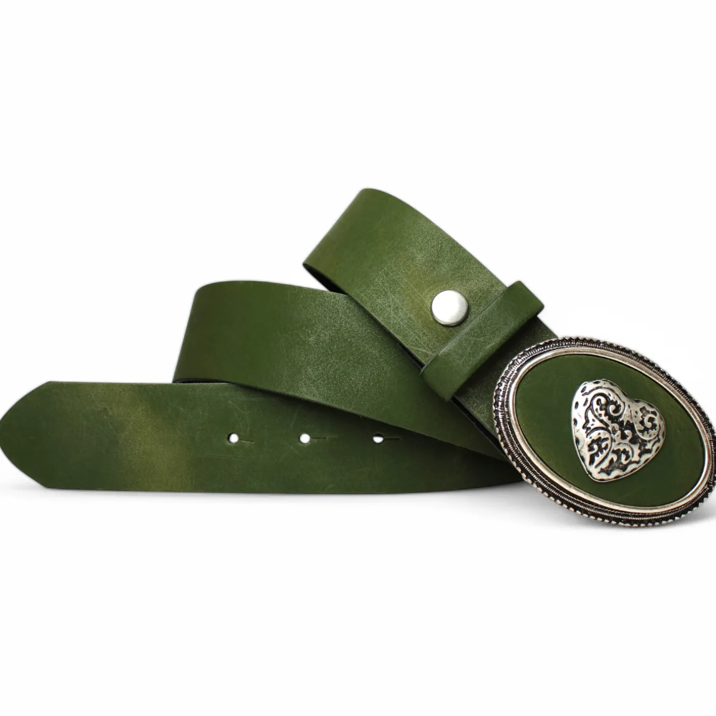 HERZSTÜCK Trachtengürtel für Damen, Gürtelschnalle mit Leder und Herzniete eingelegt