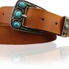 HIPPIE-Damen Ledergürtel mit verzierter Schmuckschnalle und passender Schlaufe, 3 cm