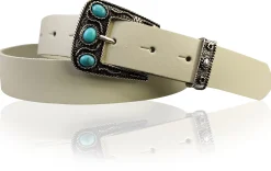 HIPPIE-Damen Ledergürtel mit verzierter Schmuckschnalle und passender Schlaufe, 3 cm