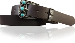 HIPPIE-Damen Ledergürtel mit verzierter Schmuckschnalle und passender Schlaufe, 3 cm