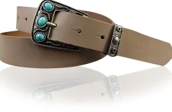 HIPPIE-Damen Ledergürtel mit verzierter Schmuckschnalle und passender Schlaufe, 3 cm