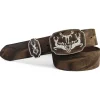 HIRSCHTANZ Trachtengürtel Hirsch Stickerei, 4 cm echt Leder Gürtel