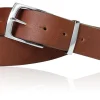 Hochwertiger Herrengürtel 4 cm mit massiver Messing Gürtelschnalle verchromt, Büffelleder