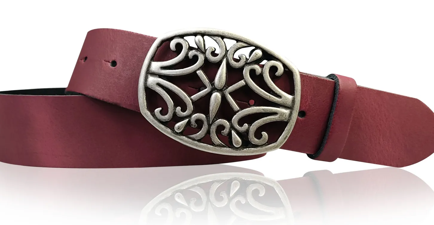 IVY: schöner Damen Ledergürtel 4 cm, echt Ledergürtel, floraler Gürtelschnalle