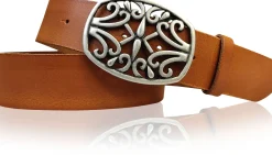 IVY: schöner Damen Ledergürtel 4 cm, echt Ledergürtel, floraler Gürtelschnalle