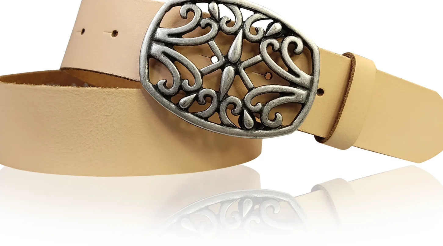 IVY: schöner Damen Ledergürtel 4 cm, echt Ledergürtel, floraler Gürtelschnalle