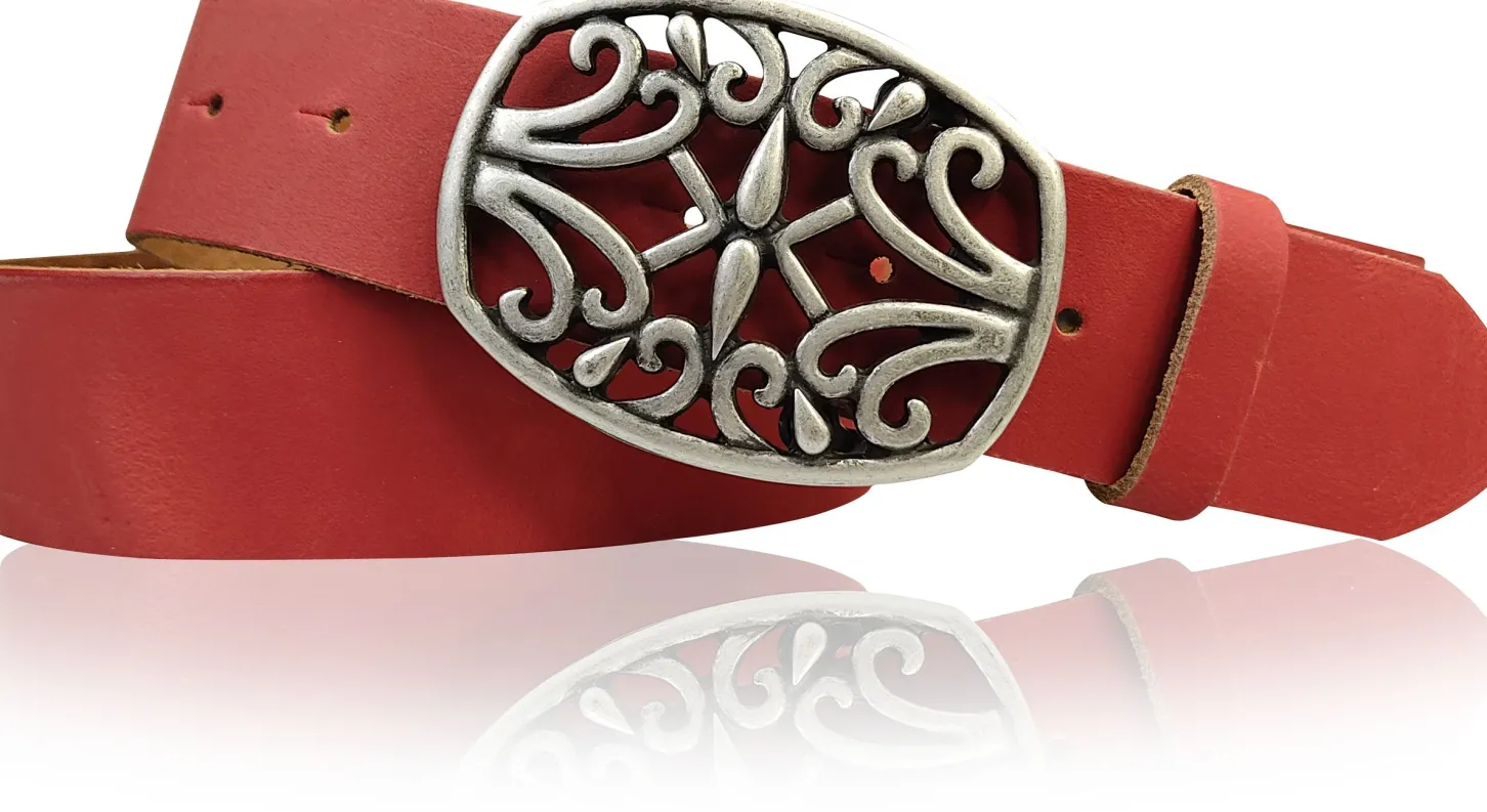 IVY: schöner Damen Ledergürtel 4 cm, echt Ledergürtel, floraler Gürtelschnalle