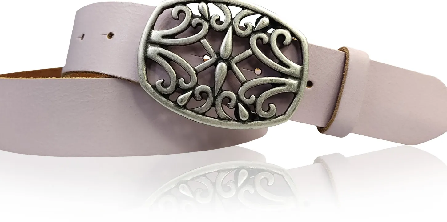 IVY: schöner Damen Ledergürtel 4 cm, echt Ledergürtel, floraler Gürtelschnalle