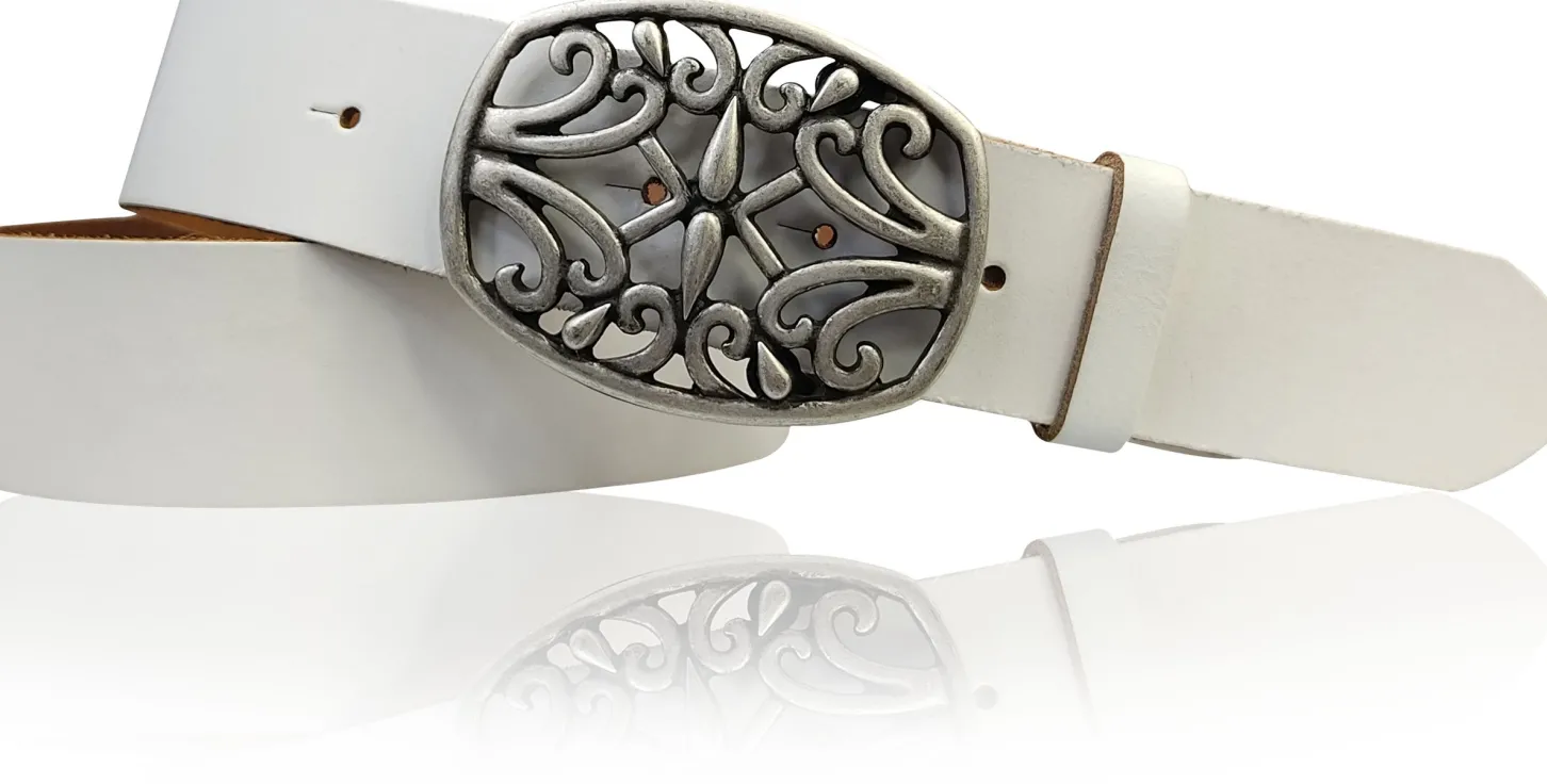 IVY: schöner Damen Ledergürtel 4 cm, echt Ledergürtel, floraler Gürtelschnalle
