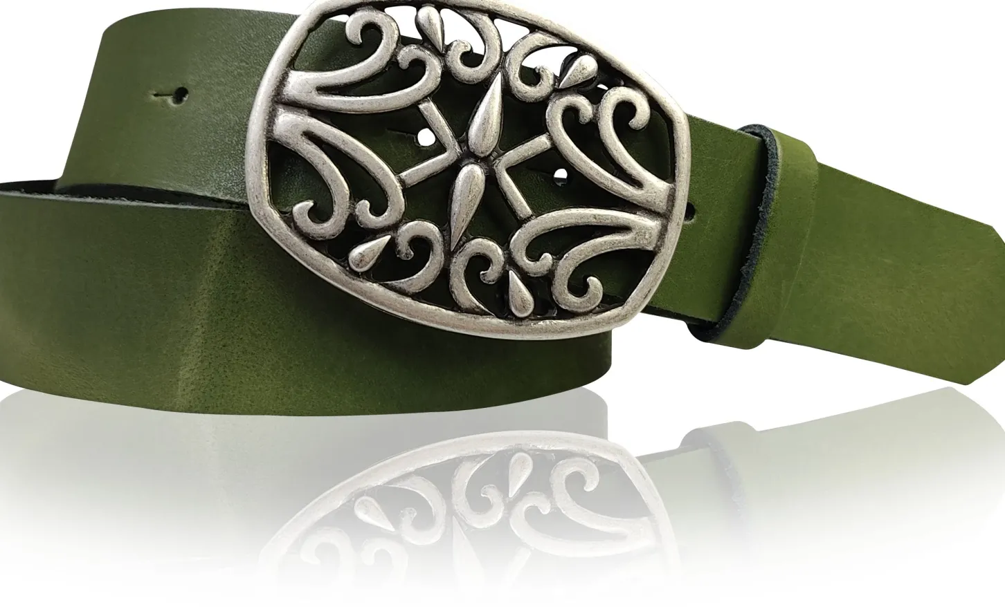 IVY: schöner Damen Ledergürtel 4 cm, echt Ledergürtel, floraler Gürtelschnalle