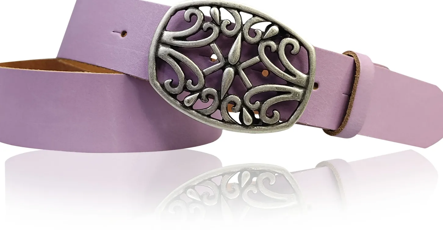 IVY: schöner Damen Ledergürtel 4 cm, echt Ledergürtel, floraler Gürtelschnalle