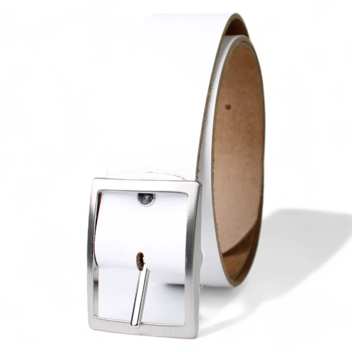 JEDEN TAG-LEDERGÜRTEL 3,8 cm breit, kürzbar, silberne rechteckige Gürtelschnalle, extra Edelstahlschraube