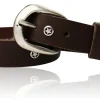 JUPITER Kindergürtel mit silberner Gürtelschnalle, echtes Leder mit runden Stern Nieten, 2,5 cm breit