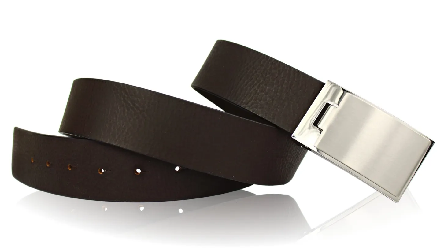 Klassischer Herrengürtel, Klappschnalle versilbert, selber kürzbar, 4 cm breit