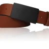 Klassischer Herrenledergürtel, matt schwarze Metallschnalle, 3,5 cm breit, Anzuggürtel, Büffelleder