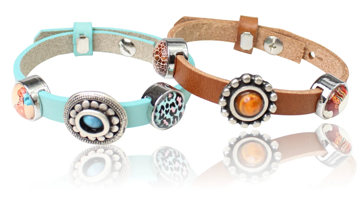 Lederarmband mit Cabochons und passenden Zierteilen, Leo