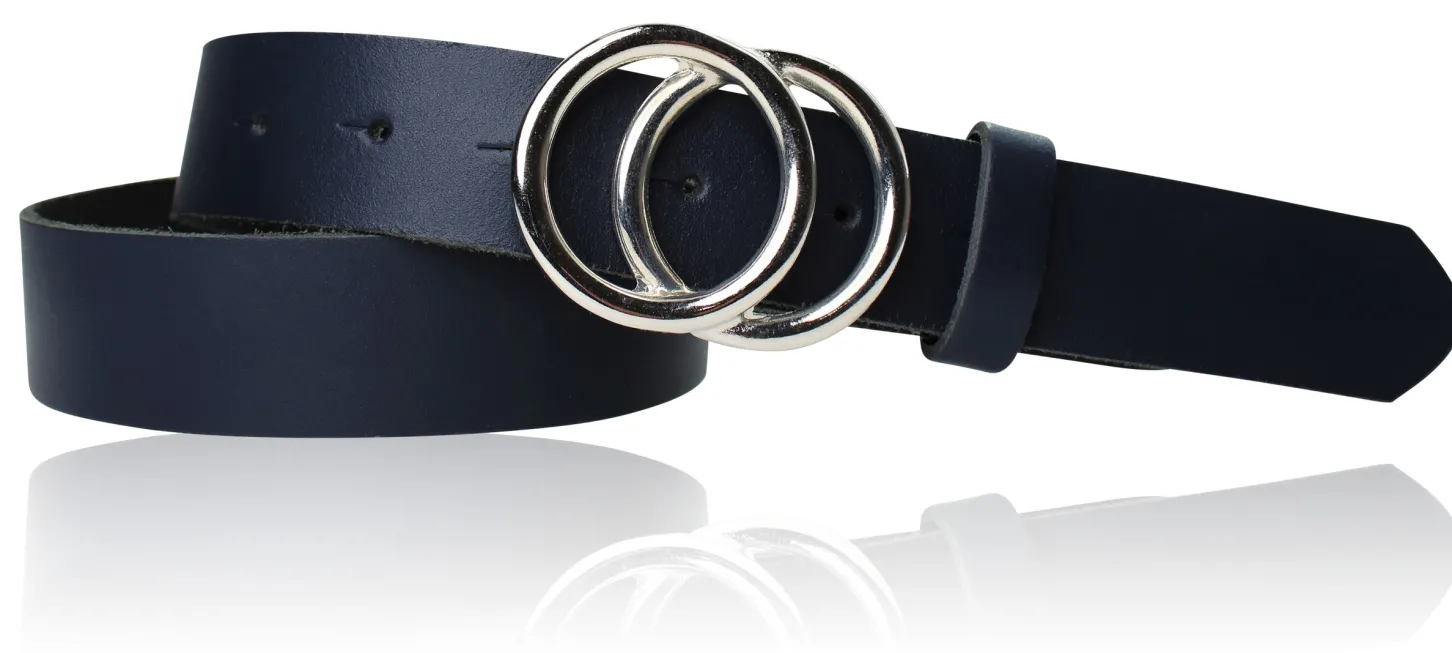 LEONORA: Damen Ledergürtel moderne Ringschnalle silber Echtledergürtel 3 cm