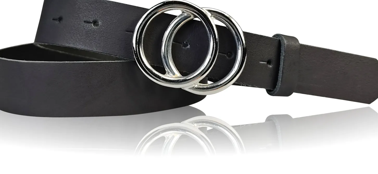 LEONORA: Damen Ledergürtel moderne Ringschnalle silber Echtledergürtel 3 cm