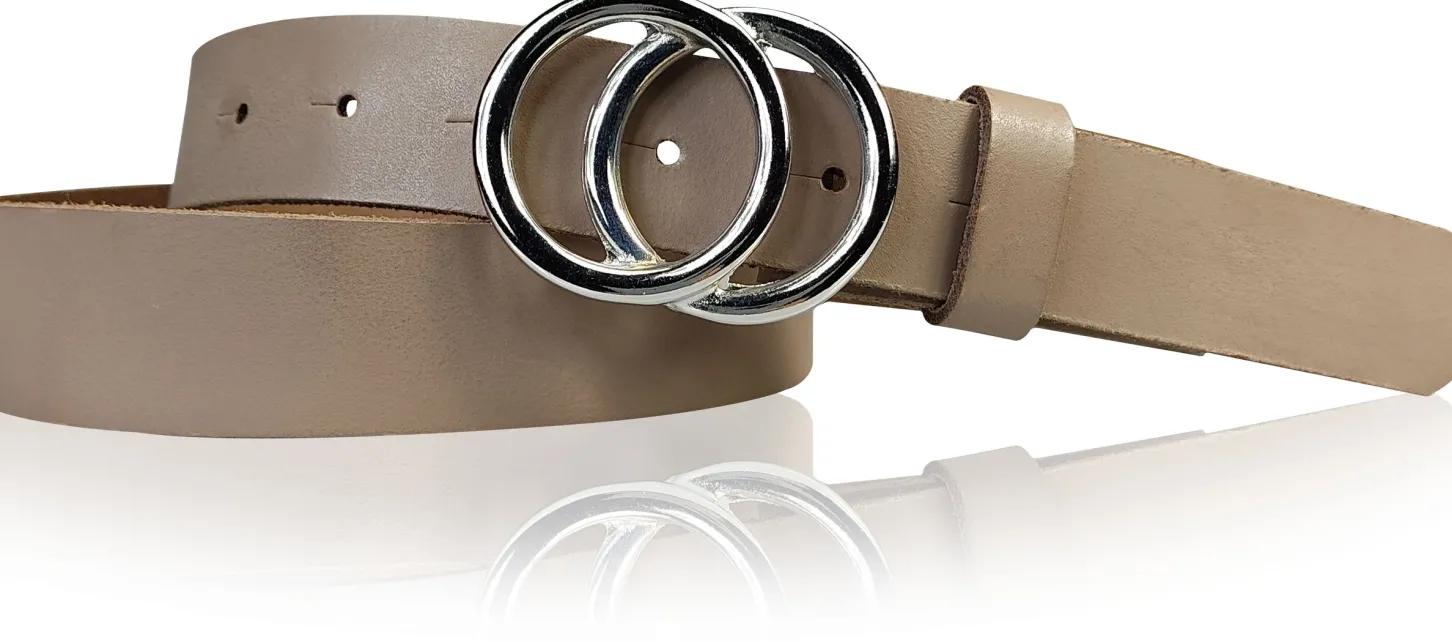 LEONORA: Damen Ledergürtel moderne Ringschnalle silber Echtledergürtel 3 cm