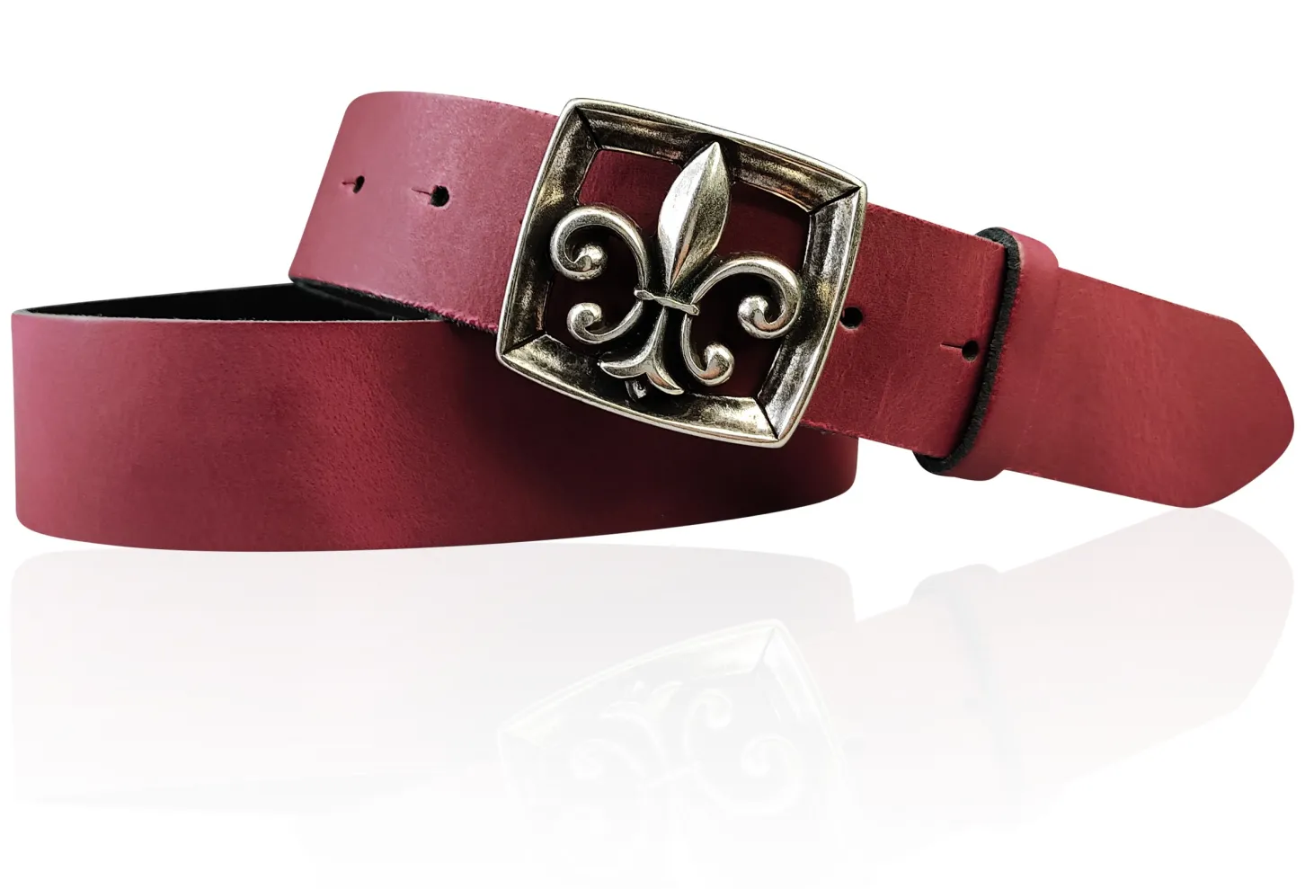 LILLE 2 Damen Ledergürtel 4 cm mit Lilien Gürtelschnalle, französische Lilie, echt Leder