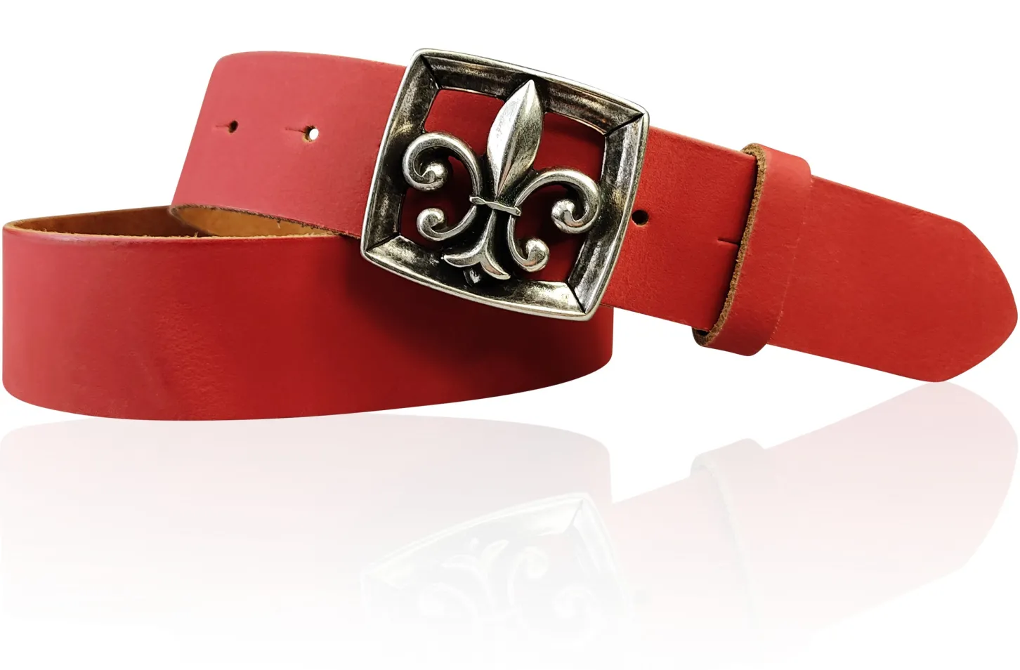 LILLE 2 Damen Ledergürtel 4 cm mit Lilien Gürtelschnalle, französische Lilie, echt Leder
