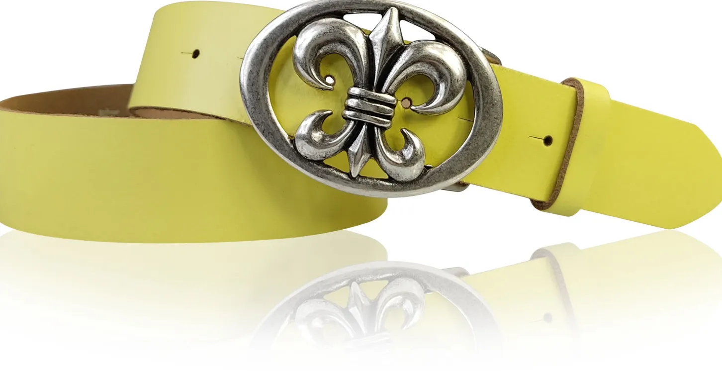 LILLE: Damen Ledergürtel 4 cm mit Lilien Gürtelschnalle, französische Lilie, Ledergürtel