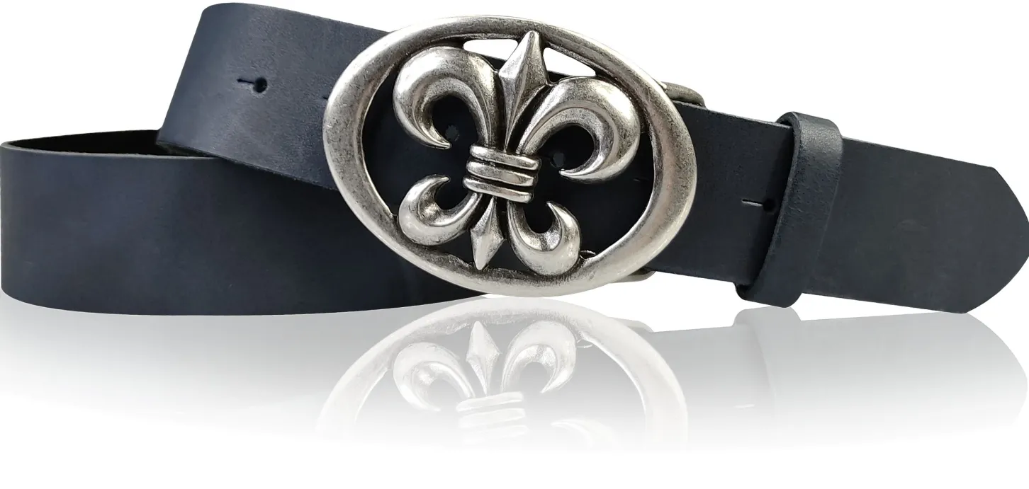 LILLE: Damen Ledergürtel 4 cm mit Lilien Gürtelschnalle, französische Lilie, Ledergürtel