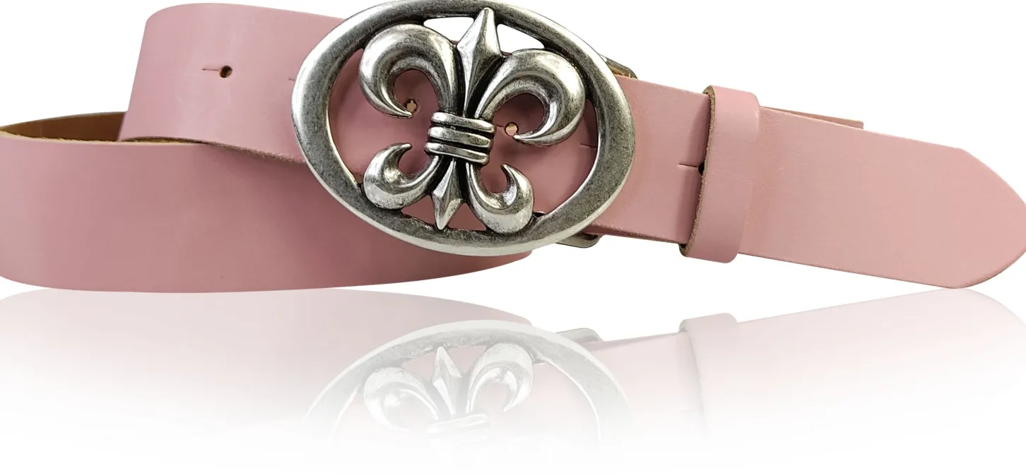 LILLE: Damen Ledergürtel 4 cm mit Lilien Gürtelschnalle, französische Lilie, Ledergürtel