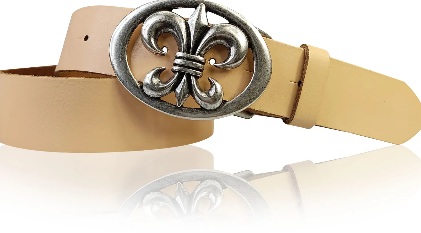 LILLE: Damen Ledergürtel 4 cm mit Lilien Gürtelschnalle, französische Lilie, Ledergürtel