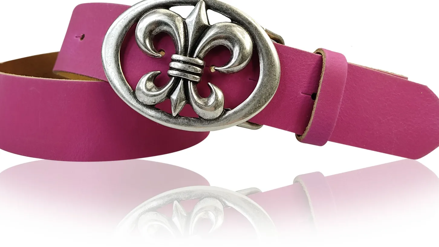LILLE: Damen Ledergürtel 4 cm mit Lilien Gürtelschnalle, französische Lilie, Ledergürtel