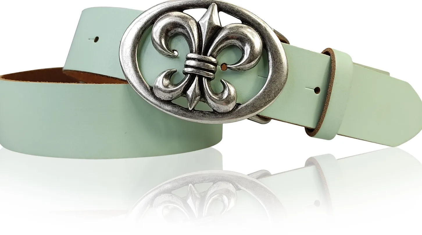 LILLE: Damen Ledergürtel 4 cm mit Lilien Gürtelschnalle, französische Lilie, Ledergürtel