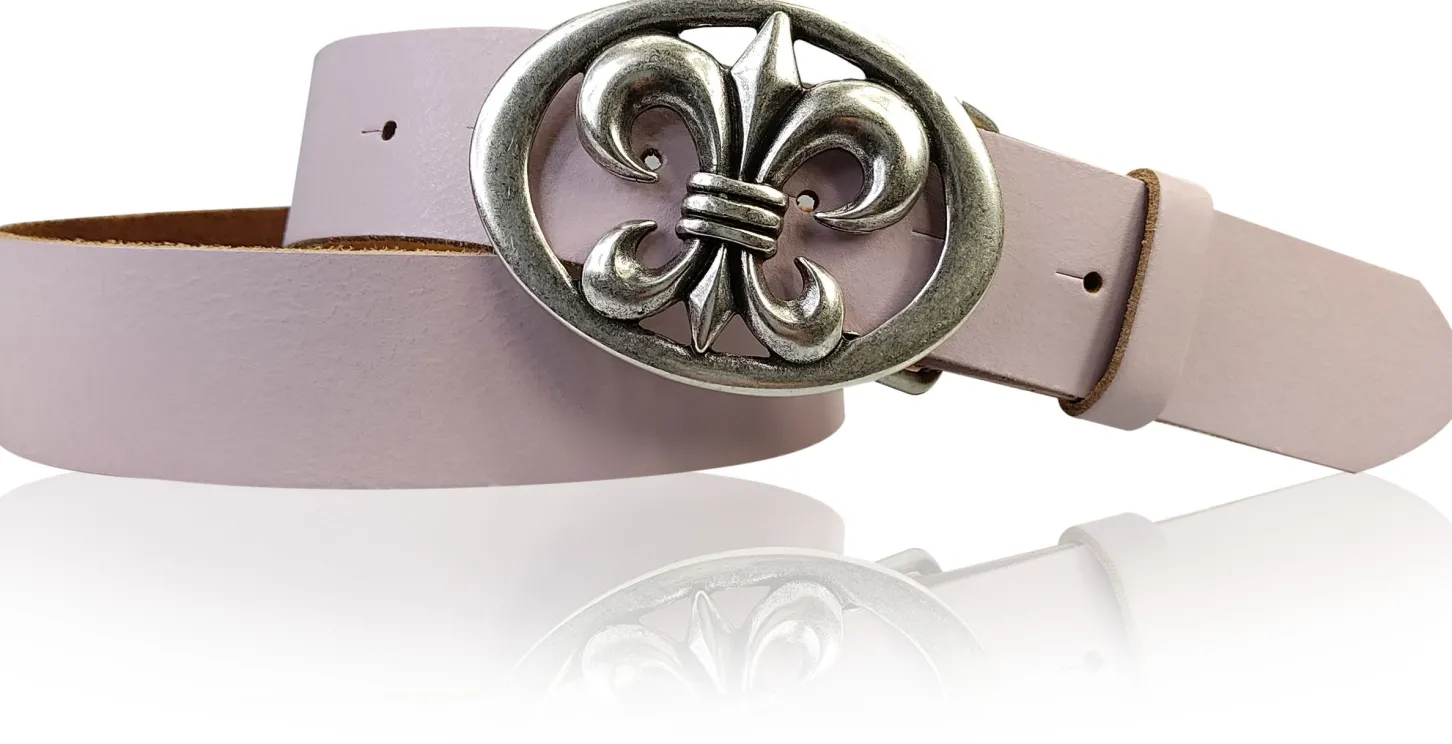 LILLE: Damen Ledergürtel 4 cm mit Lilien Gürtelschnalle, französische Lilie, Ledergürtel