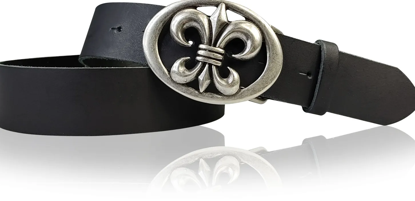 LILLE: Damen Ledergürtel 4 cm mit Lilien Gürtelschnalle, französische Lilie, Ledergürtel