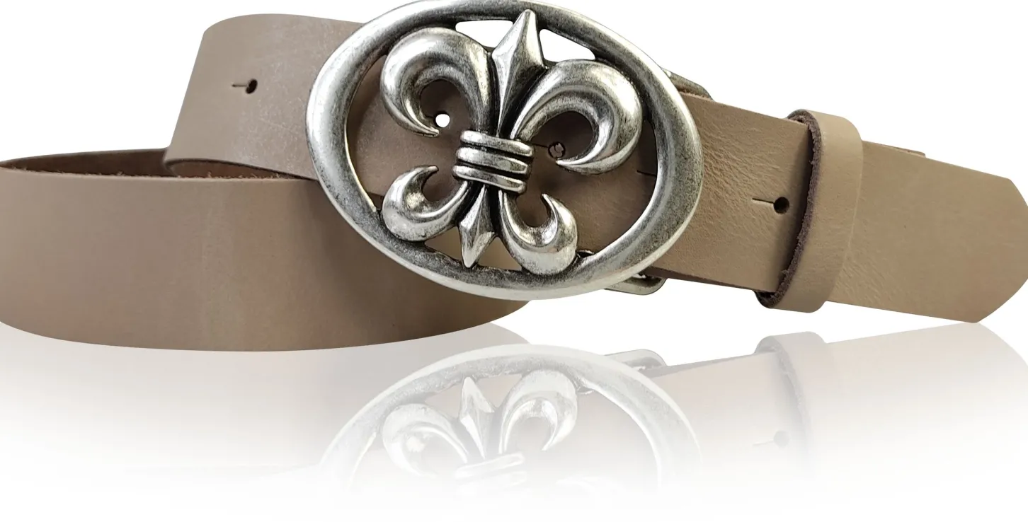 LILLE: Damen Ledergürtel 4 cm mit Lilien Gürtelschnalle, französische Lilie, Ledergürtel