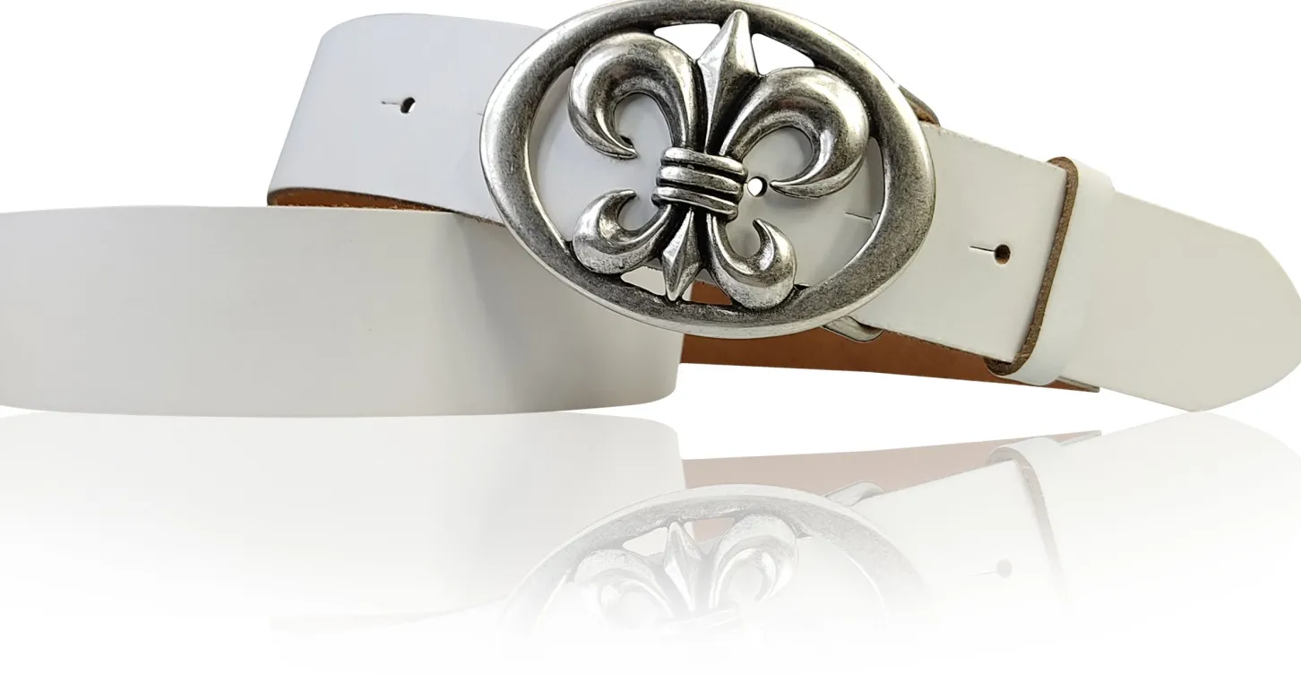LILLE: Damen Ledergürtel 4 cm mit Lilien Gürtelschnalle, französische Lilie, Ledergürtel