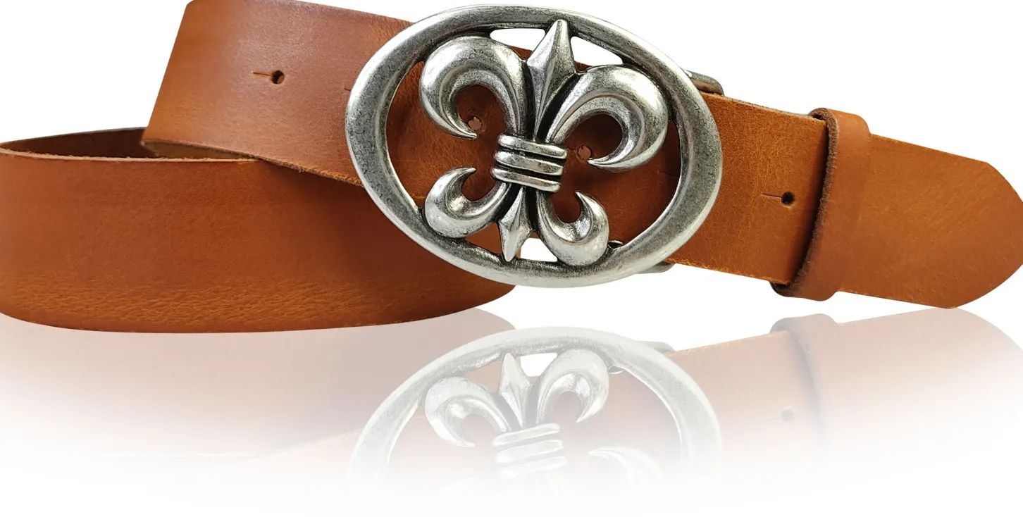 LILLE: Damen Ledergürtel 4 cm mit Lilien Gürtelschnalle, französische Lilie, Ledergürtel