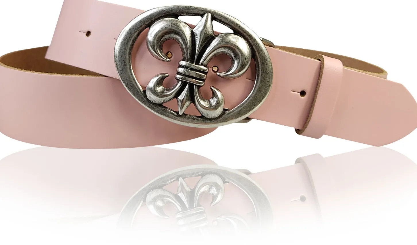LILLE: Damen Ledergürtel 4 cm mit Lilien Gürtelschnalle, französische Lilie, Ledergürtel
