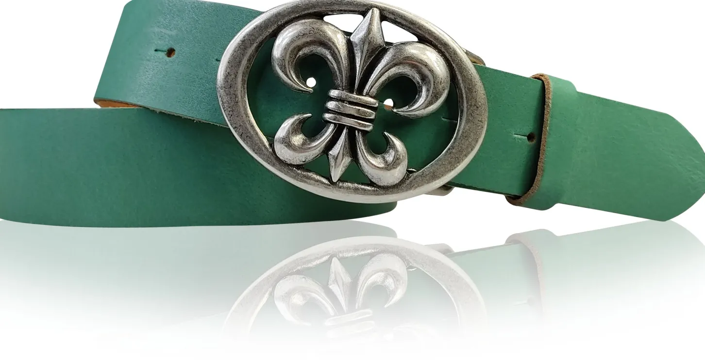 LILLE: Damen Ledergürtel 4 cm mit Lilien Gürtelschnalle, französische Lilie, Ledergürtel