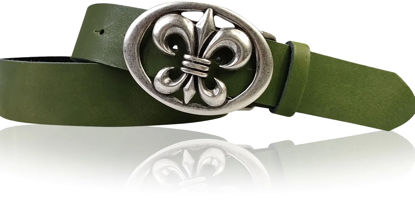 LILLE: Damen Ledergürtel 4 cm mit Lilien Gürtelschnalle, französische Lilie, Ledergürtel