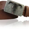 LONGHORN: Western Gürtel mit Büffel Gürtelschnalle, Vollleder