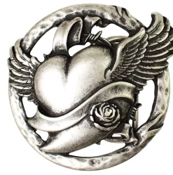 LOVE & PEACE runde Gürtelschnalle fliegendes Herz 4 cm Damen, silber