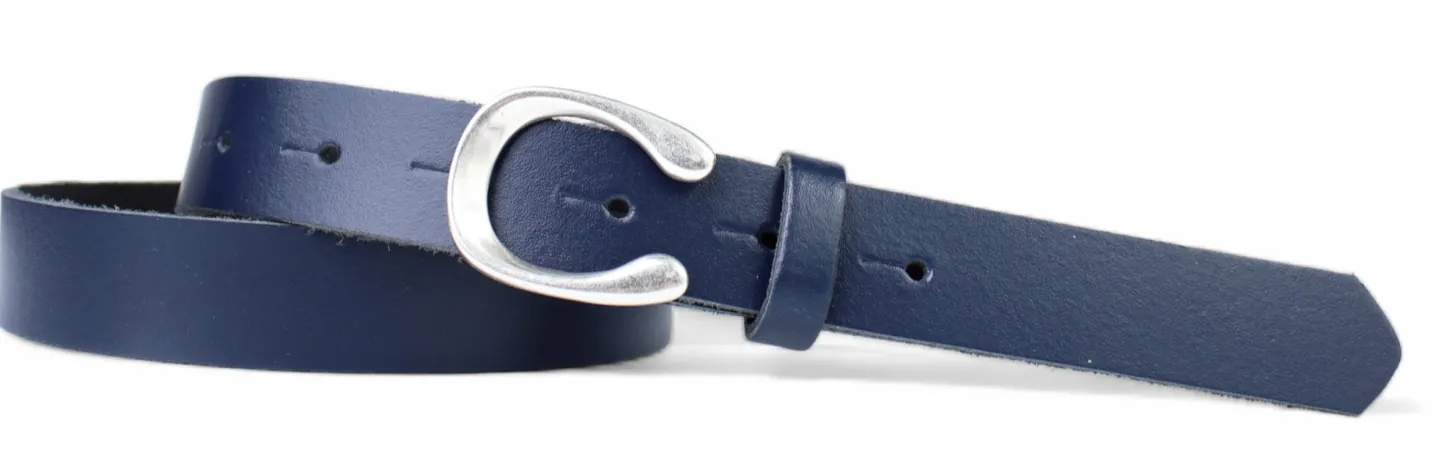 MADRID modischer Damen Ledergürtel, 2,2 cm, Hufeisen Form, echt versilbert
