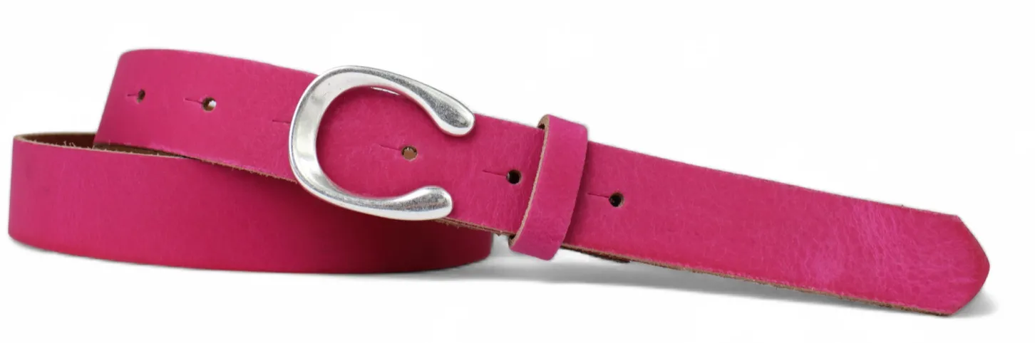 MADRID modischer Damen Ledergürtel, 2,2 cm, Hufeisen Form, echt versilbert