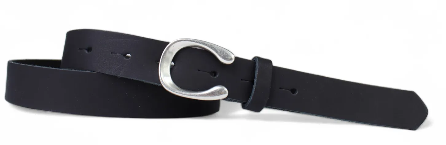 MADRID modischer Damen Ledergürtel, 2,2 cm, Hufeisen Form, echt versilbert